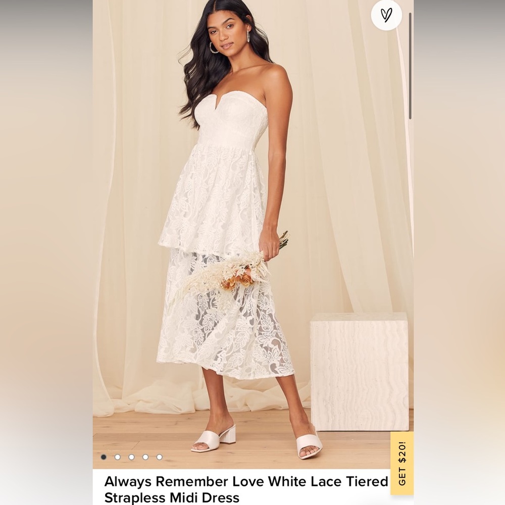 Always Remember Love White Lace Tiered Strapless Midi Dress NWT